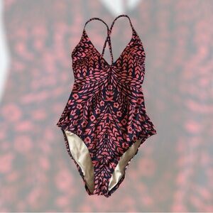 Kona Sol Swimwear - Pink and Black Patterned Swimsuit Size Small